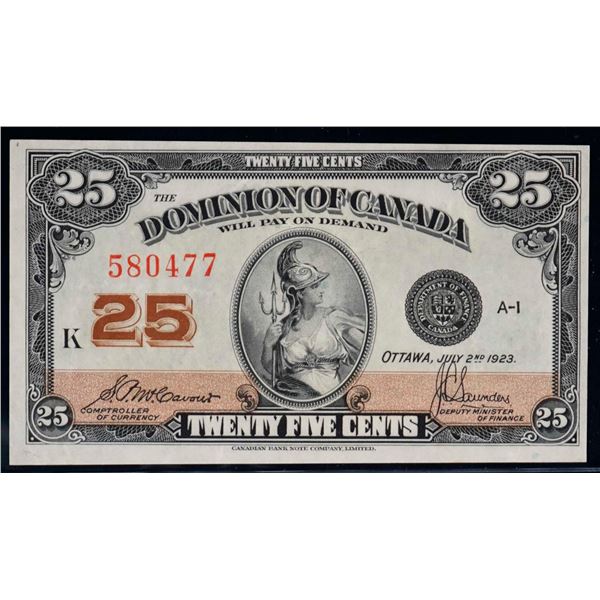 1923 25 Cents - Shinplaster DC-24c #580477 "Letter k - McCavours" VF-EF, Bright example.