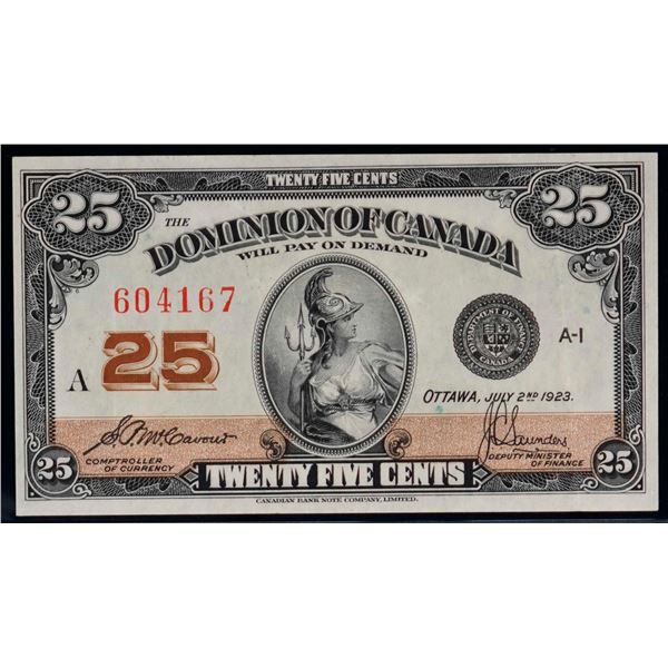 1923 25 Cents - Shinplaster DC-24c #604167 "Letter A - McCavours" about EF, Bright example.