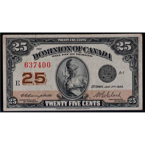 1923 25 Cents - Shinplaster DC-24d #737400 "Letter E - Campbell" EF+
