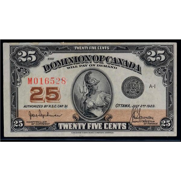 1923 25 Cents - Shinplaster DC-24a #M016528 "Auth - Hyndman" VF+  Bright example.