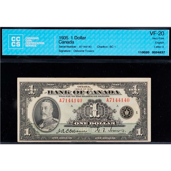 1935 $1 BC-1 #A7144140 CCCS VF20