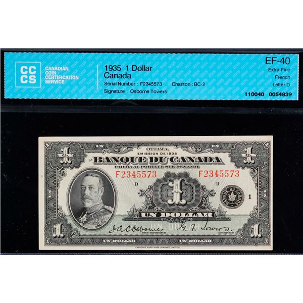 1935 $1 BC-2 #F2345573 CCCS EF40 Bright example with vibrnt colours.