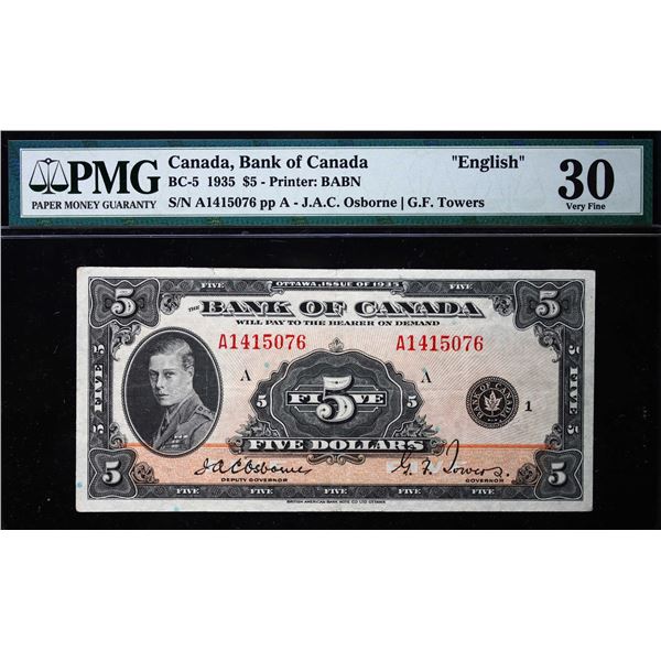 1935 $5 BC-5 #A1415076 PMG VF30
