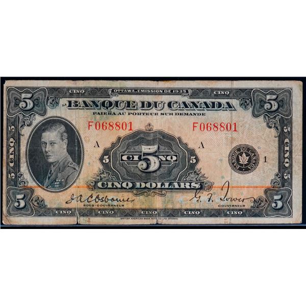 1935 $5 BC-6 #F068801 Fine with issues.