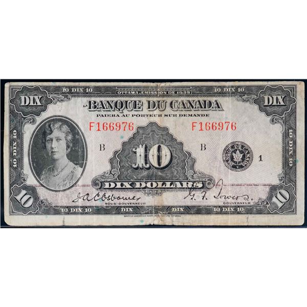1935 $10 BC-8 #F166976 Fine+ with issues.