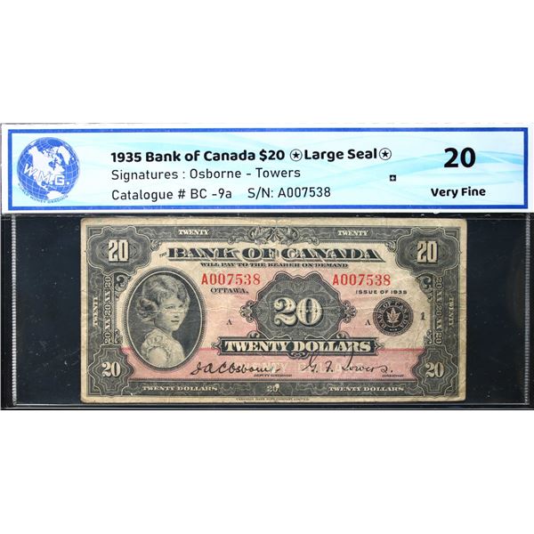 1935 $20 BC-9a #A007538 "Large Seal" Fine+