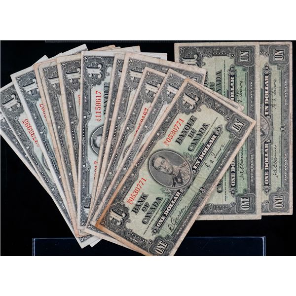 1937 $1 BC-21a, 21c, 21d, VG to VF.  Lot of 14 notes.