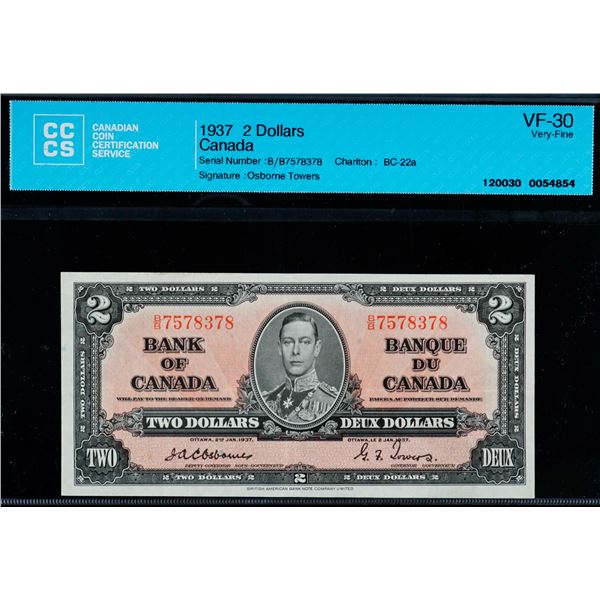 1937 $2 BC-22a #B/B7578378 CCCS VF30