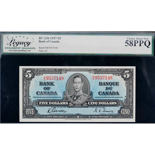 1937 $5 BC-23b #D/C9537148 LCG AU58PPQ