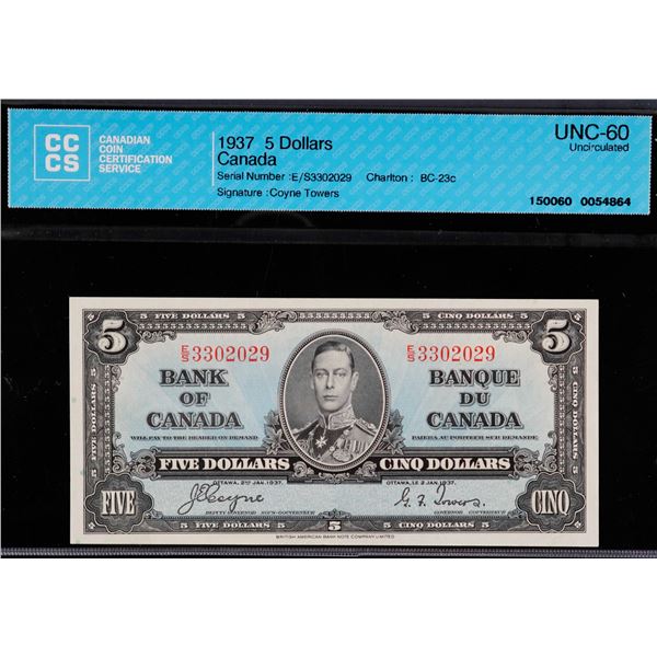 1937 $5 BC-23c #E/S3302029 CCCS UNC60