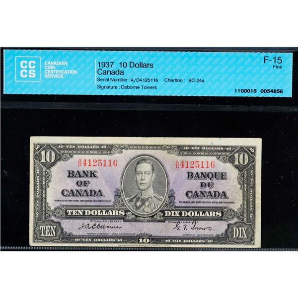 1937 $10 BC-24a, 24b, Lot of 2 notes CCCS F15 & EF40 respectively.