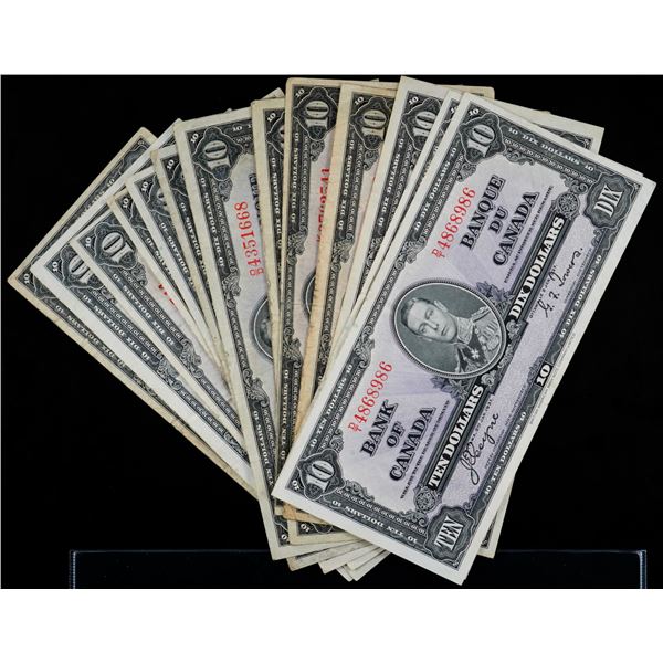 1937 $10 BC-24b & 24c Fine to about EF.  Lot of 13 notes.