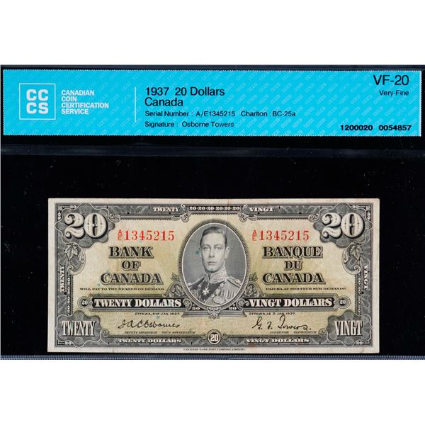 1937 $20 BC-25a, 25c, Lot of 2 notes CCCS VF20