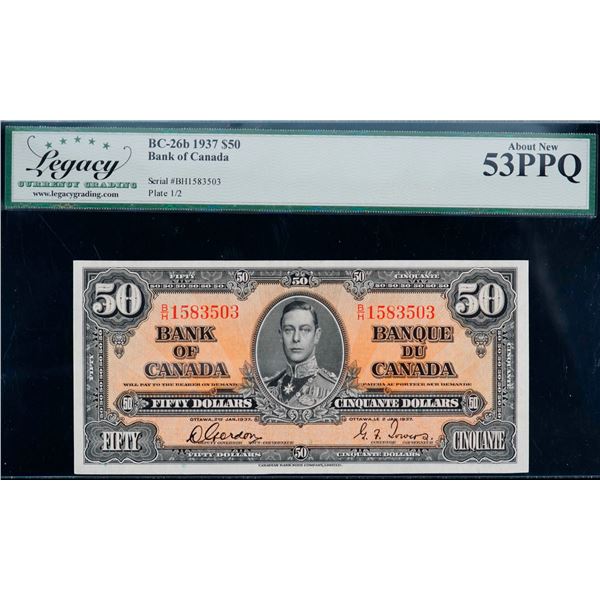 1937 $50 BC-26b #B/H1583503 LCG AU53PPQ