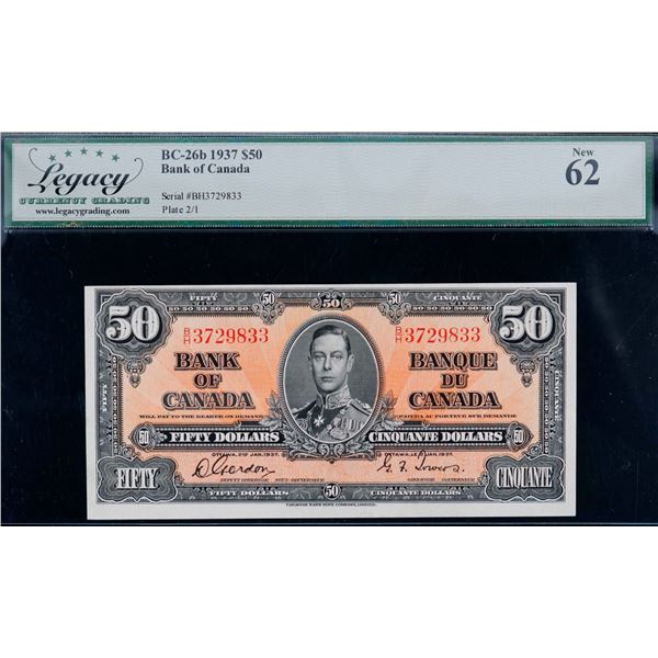 1937 $50 BC-26b #B/H3729833 LCG UNC62
