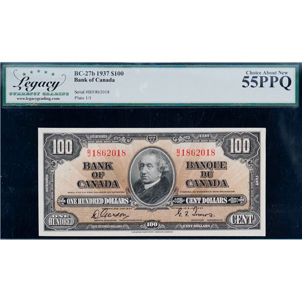 1937 $100 BC-27b #B/J1862018 LCG AU55PPQ