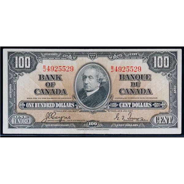 1937 $100 BC-27c #B/J4925529 about EF, Bright example.