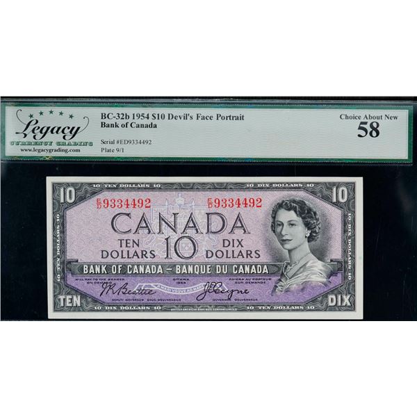 Consecutive Pair; 1954 $10 BC-32b #E/D9334492-4493 Both notes LCG AU58