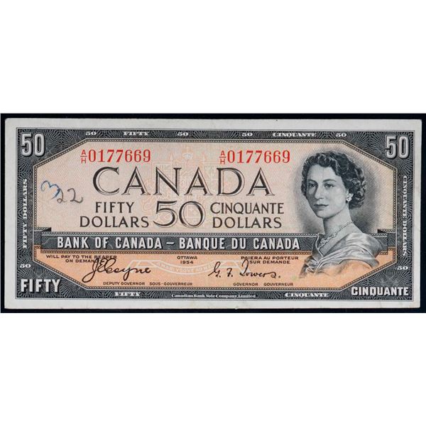 1954 $50 BC-34a #A/H0177669 VF+ writing