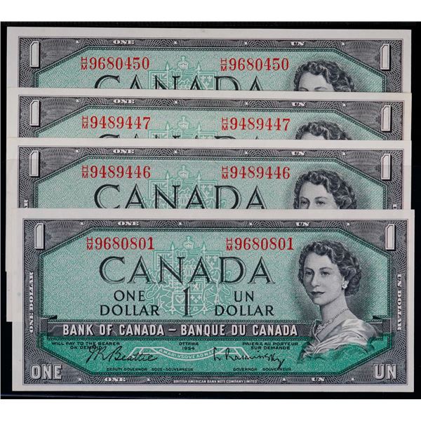 1954 $1 BC-37b-i #H/M,  All 4 notes Unc to choice Unc.