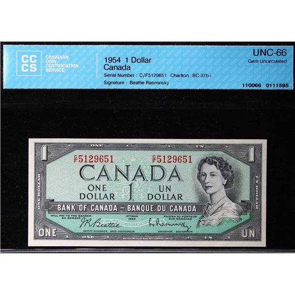 Consecutive run; 1954 $1 BC-37b-i #C/F5129651-656 CCCS UNC66.  Lot of 6 consecutive notes.
