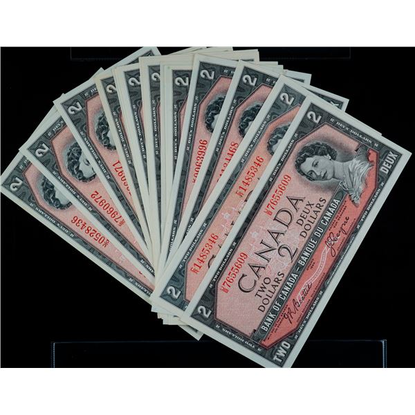 1954 $2 Lot; Includes Various signatures and better prefix.  All EF to Unc, Lot of 19 notes.