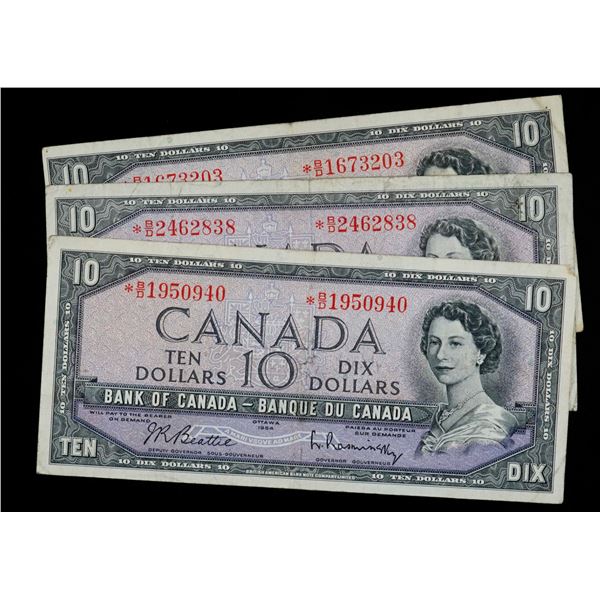 1954 $10 BC-40bA #*B/D Fine to VF+, lot of 3 Replacement notes.