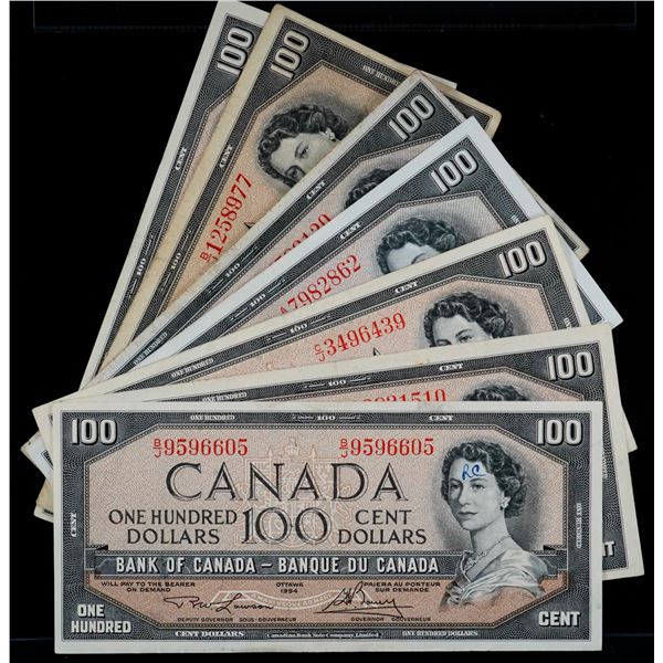 1954 $100 Lot;  Includes various signatures. All F to VF-AU.  Lot of 9 notes. A few with minor issue