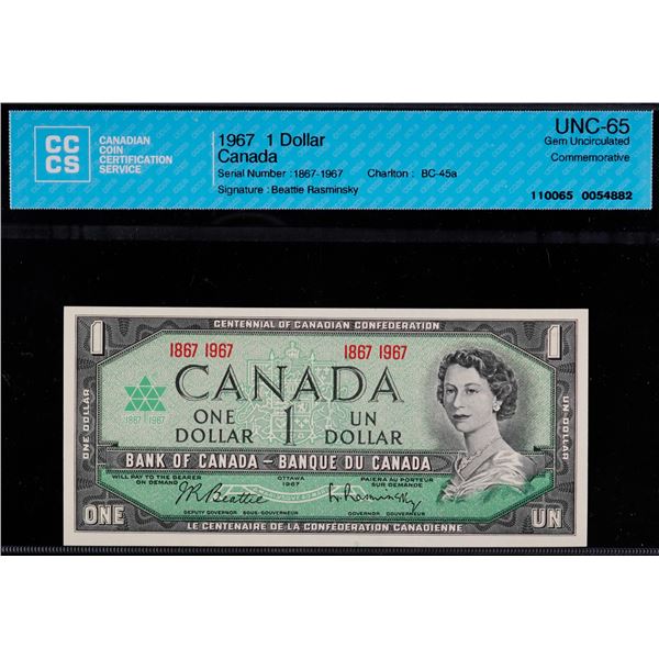 1967 $1 BC-45a, 45b Both notes CCCS AU55 & UNC65