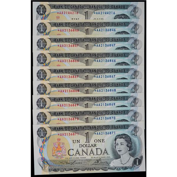 Consecutive runs; 1973 $1 BC-46aA *AA, Lot of 17 notes Unc to Gem Unc, several runs.