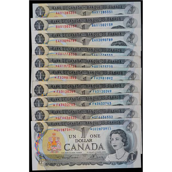 1973 $1 Replacement Lot; Includes various signatures, prefix.  Some better ones.  Fine to Gem Unc.  