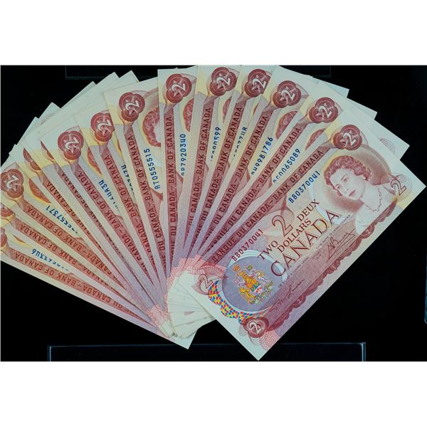1974 $2 Lot; Includes various signatures & prefix.  Some better ones.  VF to Gem Unc.  Lot of 22 not
