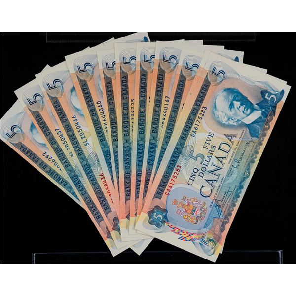 1972 $5 Lot; Includes various signatures & prefix.  Some better ones.  AU to Gem Unc.  Lot of 11 not