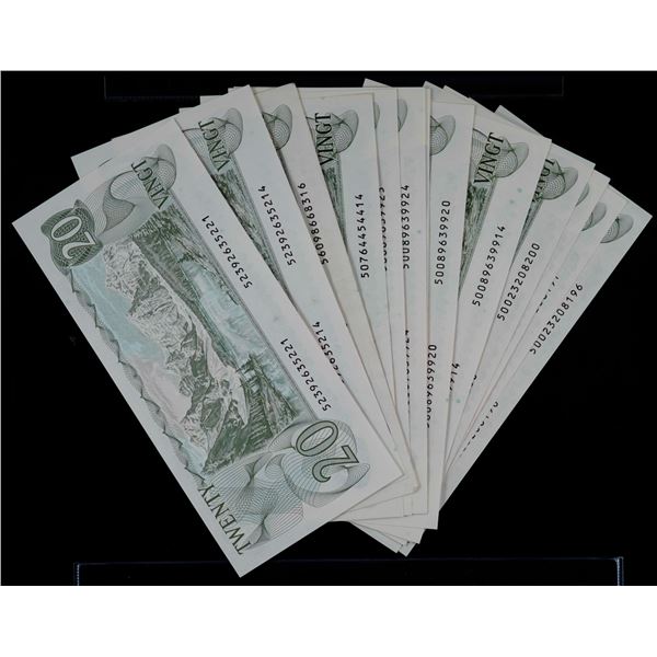 1979 $20 Lot; Includes various signatures.  VF to Gem Unc.  Lot of 16 notes.
