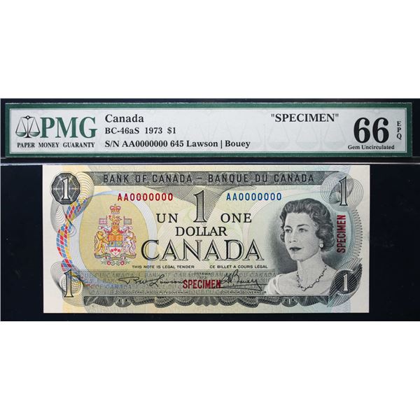 Specimen; 1973 $1 BC-46aS #AA0000000 PMG UNC66EPQ