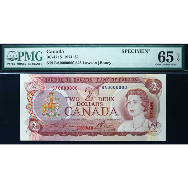 Specimen; 1974 $2 BC-47aS #BA0000000 PMG UNC65EPQ