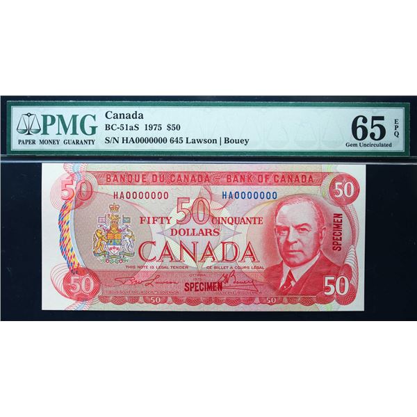 Specimen; 1975 $50 BC-51aS #AA0000000 PMG UNC65EPQ