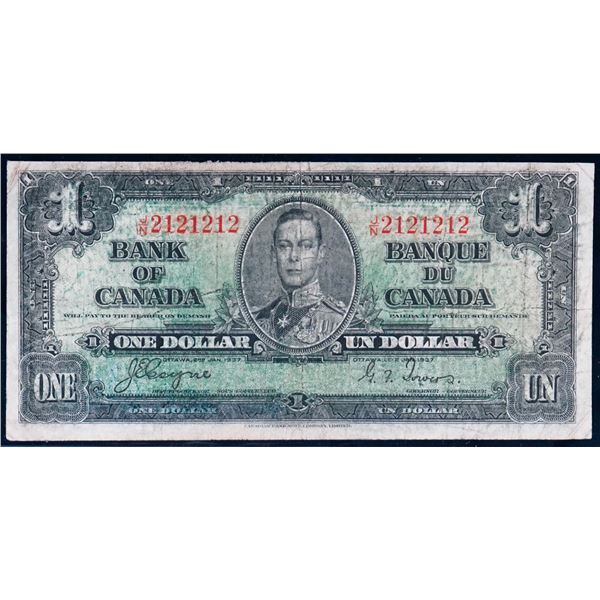 Radar & Repeater; 1937 $1 BC-21d #J/N2121212 FINE, Pressed.  "Radar & Repeater"  Pretty Cool!