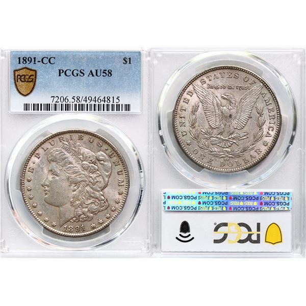 USA; 1891-CC $1 PCGS AU58