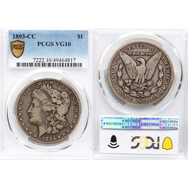 USA; 1893-CC $1 PCGS VG10