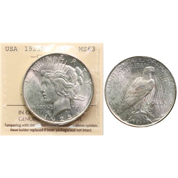 USA; 1923-D $1 "PEACE" ICCS MS63