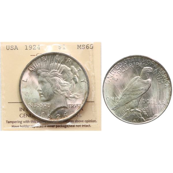 USA; 1924 $1 "PEACE" ICCS MS65