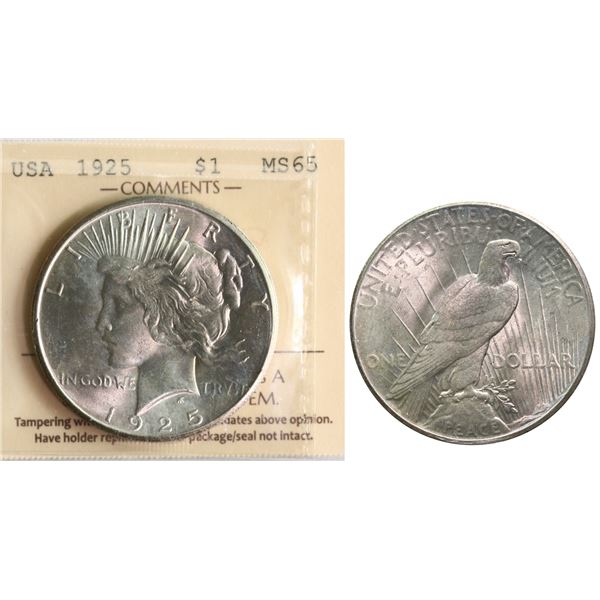 USA; 1925 $1 "PEACE" ICCS MS65