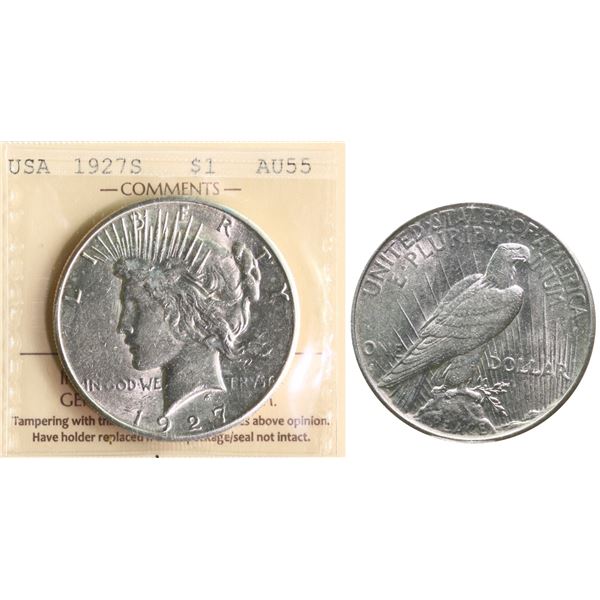 USA; 1927-S $1 "PEACE" ICCS AU55