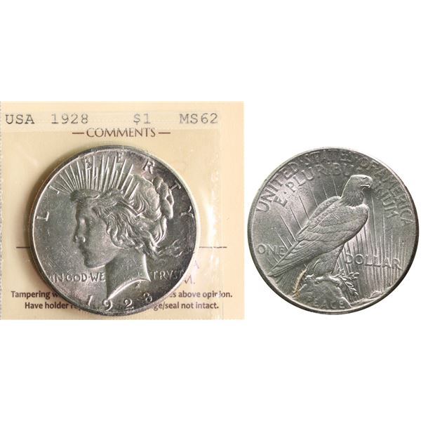 USA; 1928 $1 "PEACE" ICCS MS62