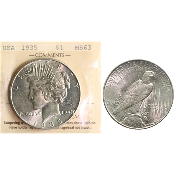 USA; 1935 $1 "PEACE" ICCS MS63