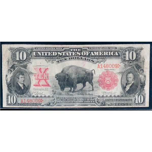 USA; 1901 $10 Fr.115 "Bison" #A148009 LCG F15, minor issue