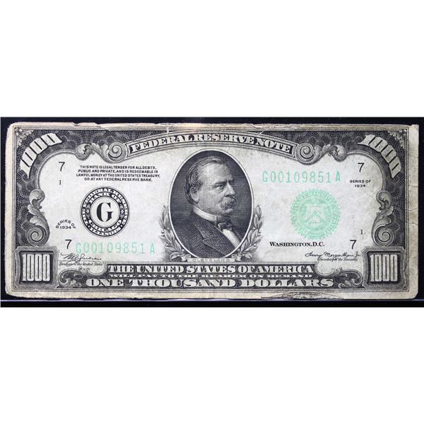 USA; 1934 $1000 #G00109851A SERIES "G" Fine