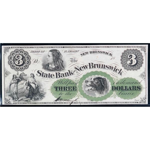 USA; Obsolete -State Bank at New Brunswick 18__$3 - Haxby 350-G42a - LCG AU58PPQ