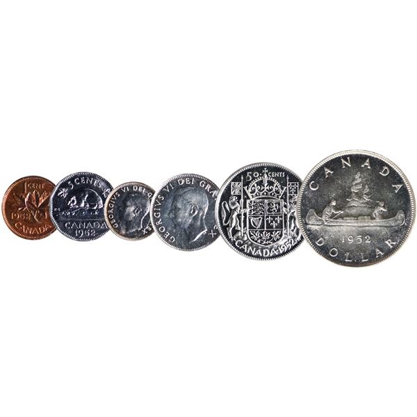 Proof-Like Set; 1952 PL Set.   1¢ is Full Red, 25¢  "LR", $1 "NWL"  All 6 coins ICCS Gem Proof-Like-